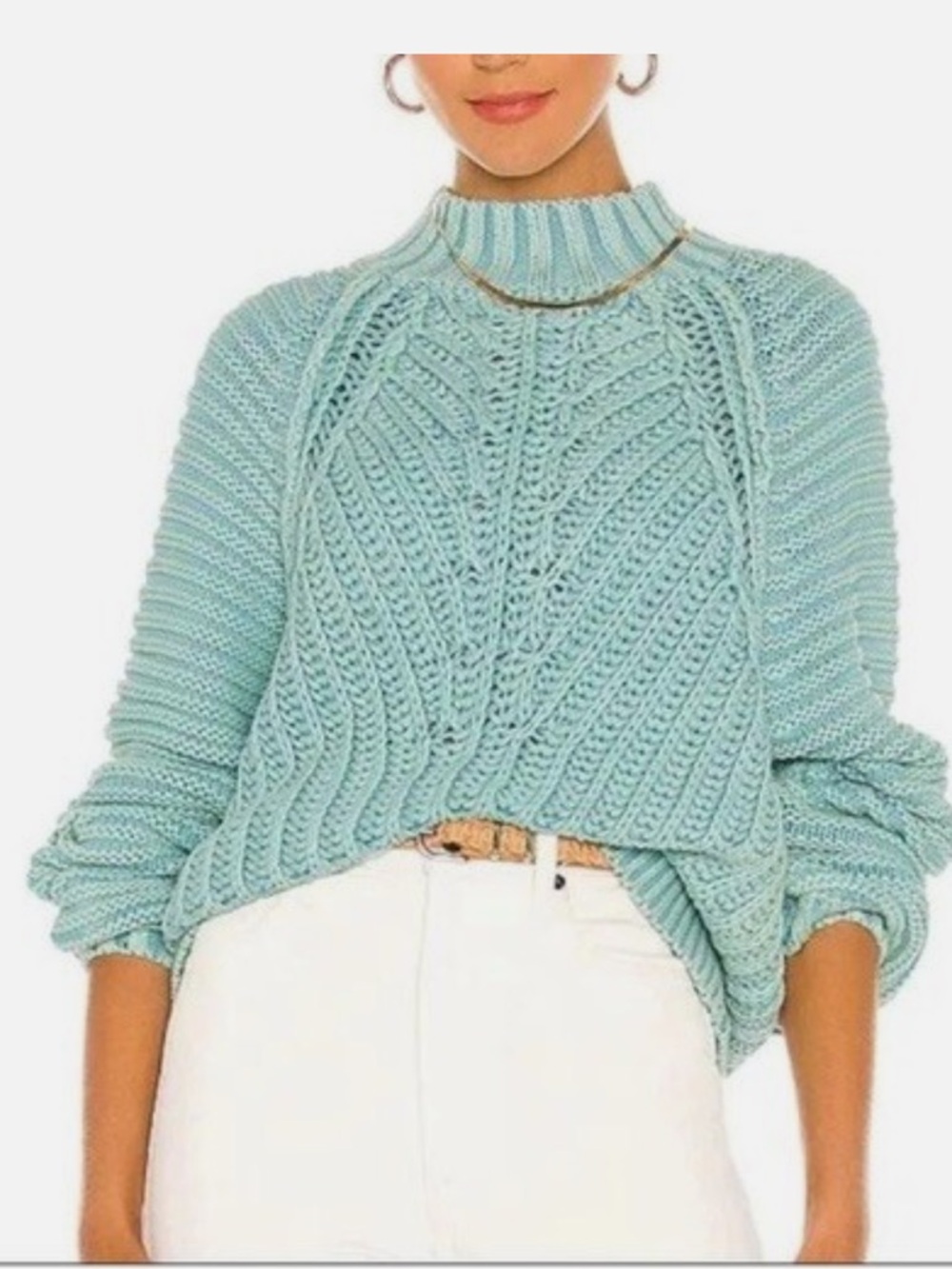 Free People Sweetheart Mock Neck Blue Sweater - Picture 2 of 6